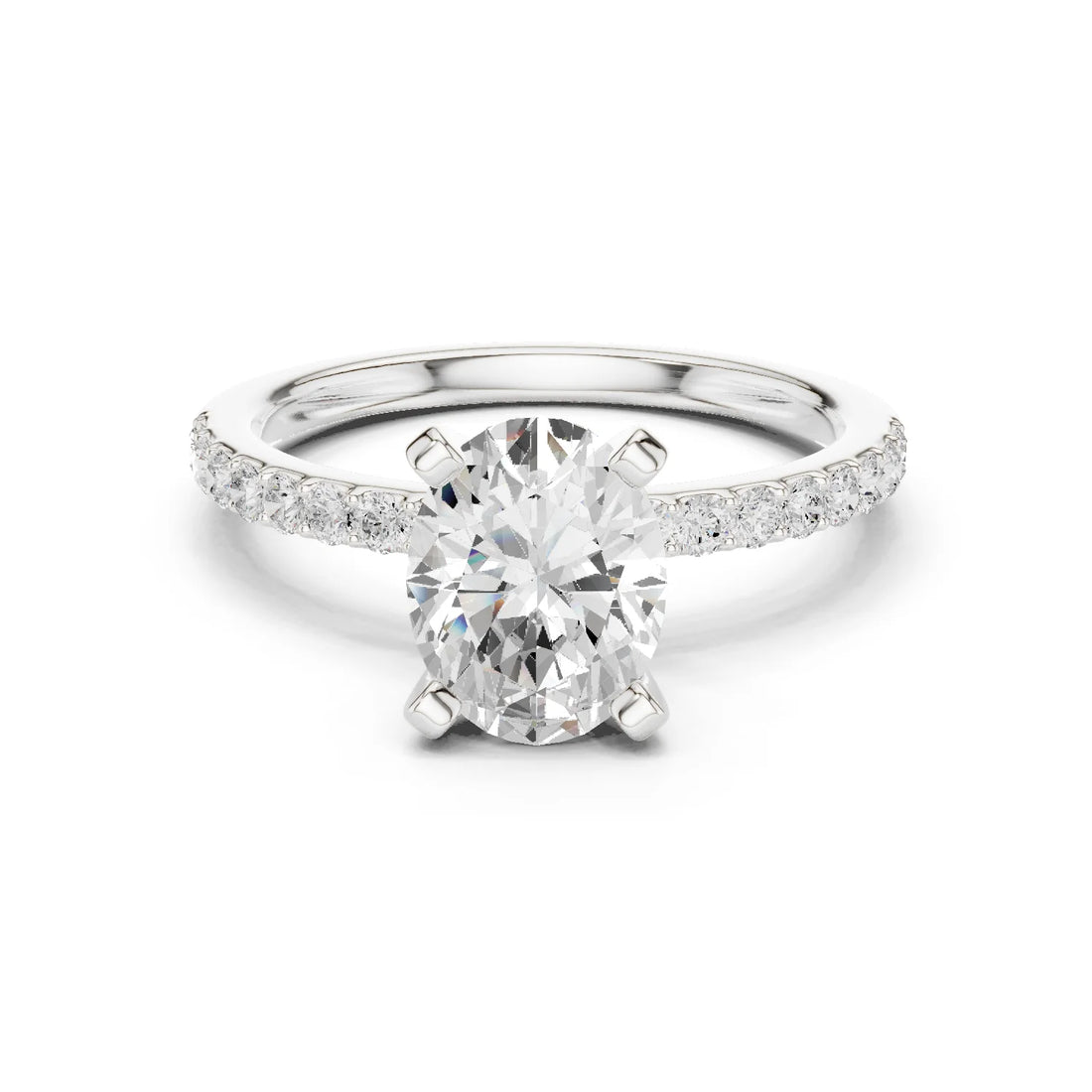 Oval Cut Diamond Pave Band Solitaire Engagement Ring