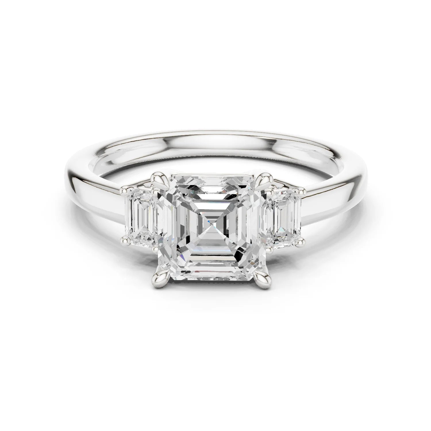 Asscher Shape Diamond Three-Stone Engagement Ring