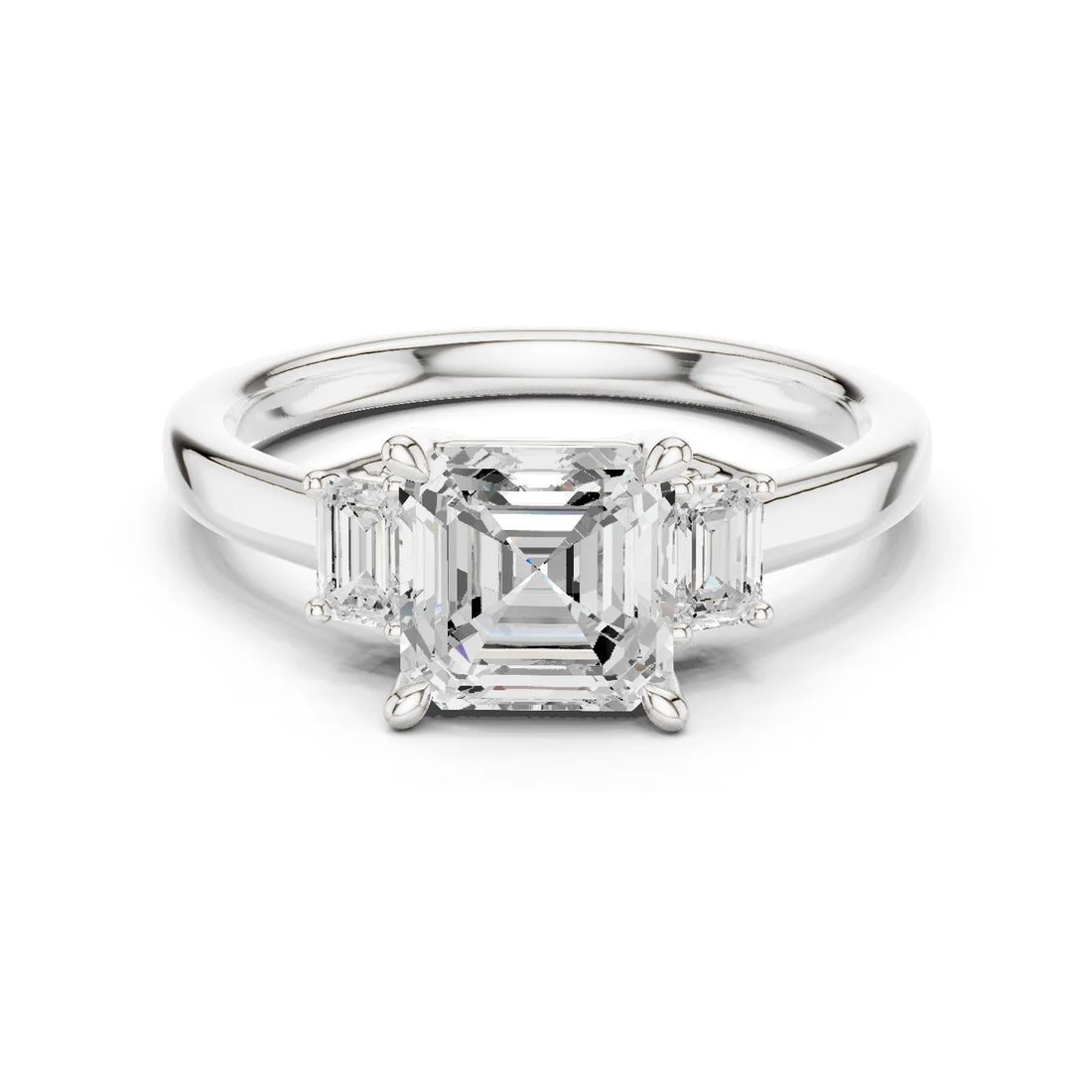Asscher Shape Diamond Three-Stone Engagement Ring