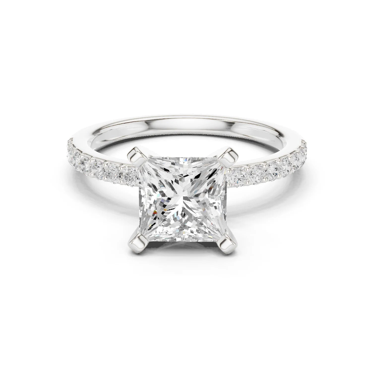 Princess Cut Diamond Pave Band Solitaire Engagement Ring