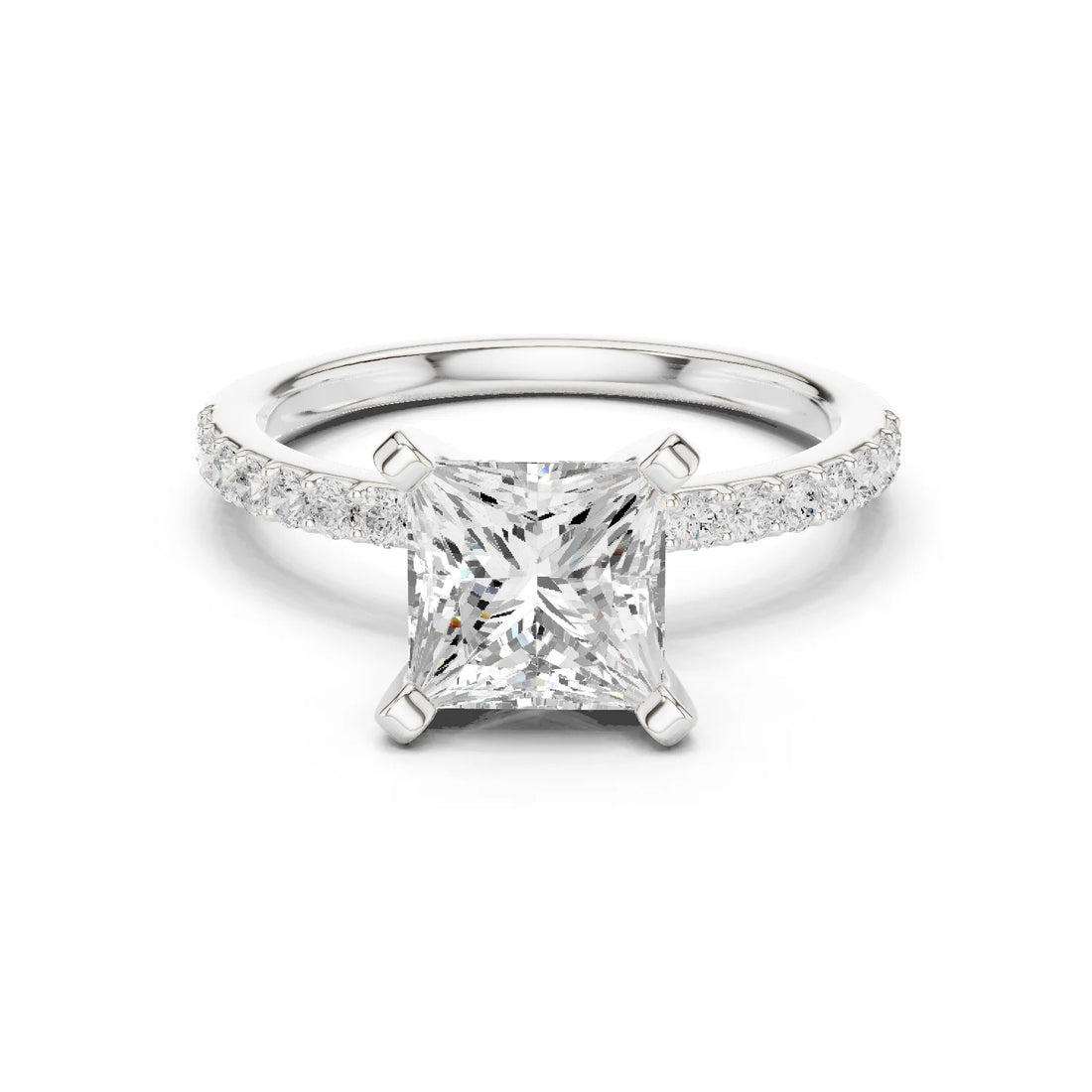 Princess Cut Diamond Pave Band Solitaire Engagement Ring