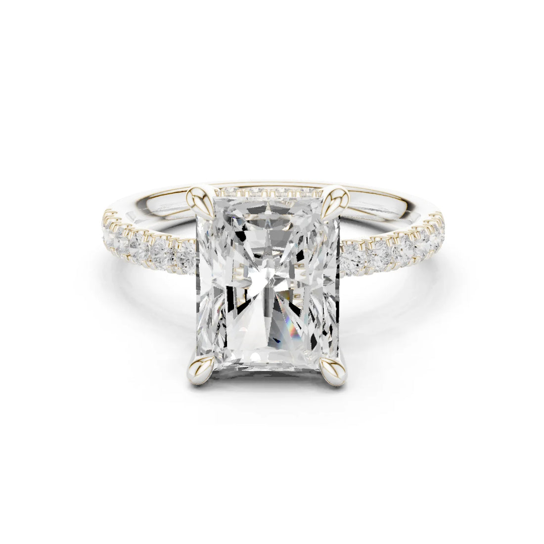 Radiant Diamond Hidden Halo Engagement Ring with Pave Band