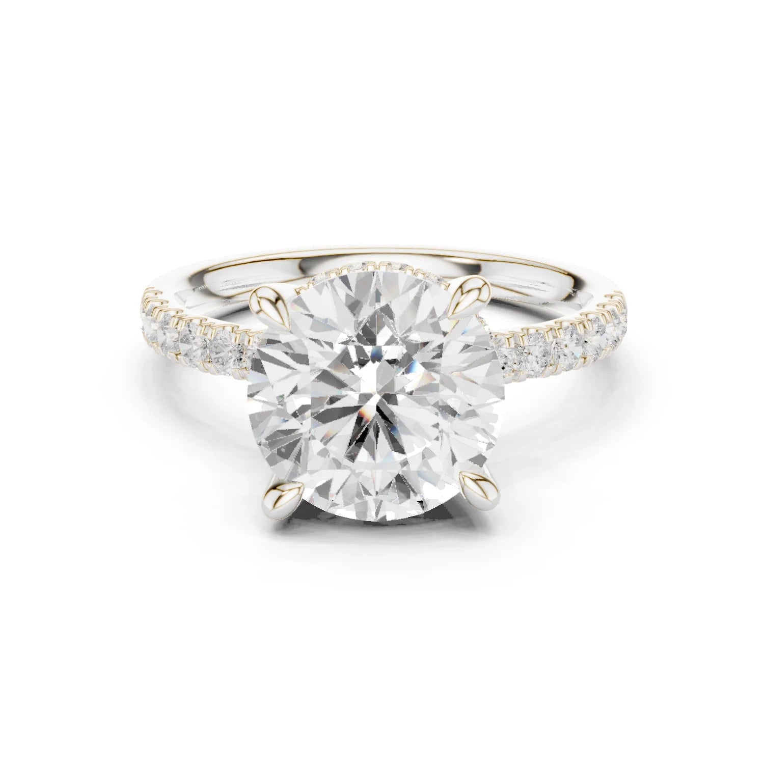 Round Diamond Hidden Halo Engagement Ring with Pave Band