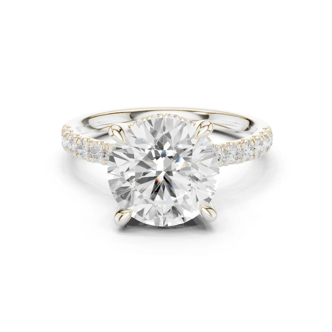 Round Diamond Hidden Halo Engagement Ring with Pave Band