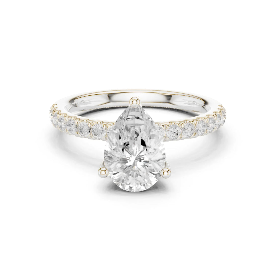 Pear Diamond Engagement Ring With Pave Band