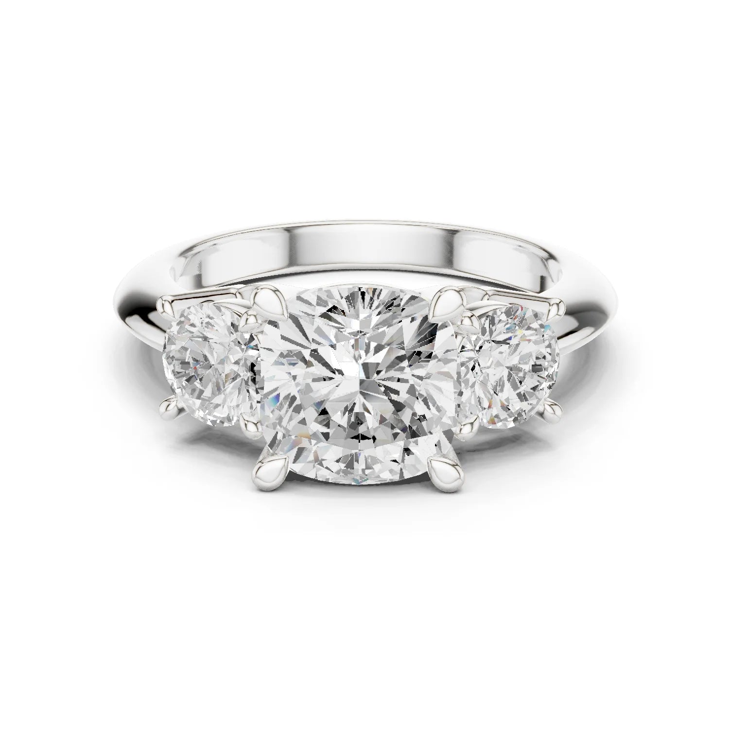 Cushion Cut Diamond Three-Stone Engagement Ring