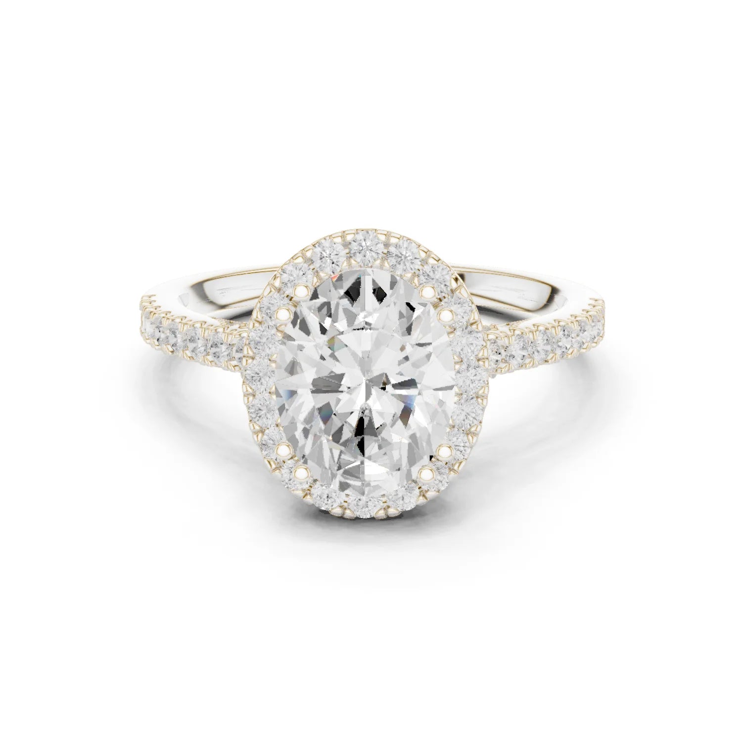 Oval Cut Diamond Halo Engagement Ring with Pave Band