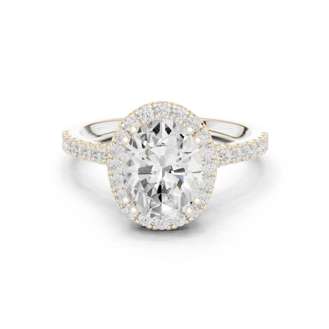 Oval Cut Diamond Halo Engagement Ring with Pave Band