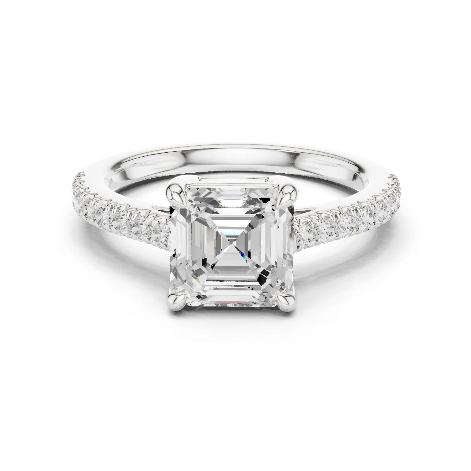Asscher Cut Diamond Pave Band Engagement Ring