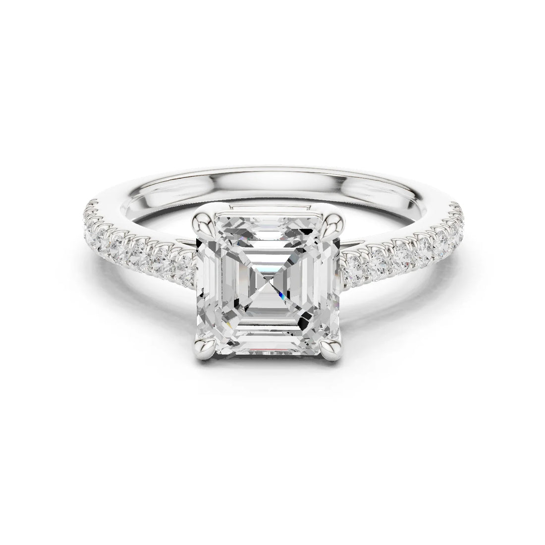 Asscher Cut Diamond Pave Band Engagement Ring