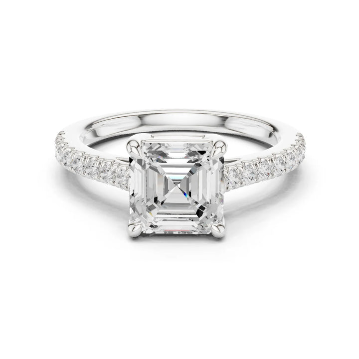 Asscher Cut Diamond Pave Band Engagement Ring