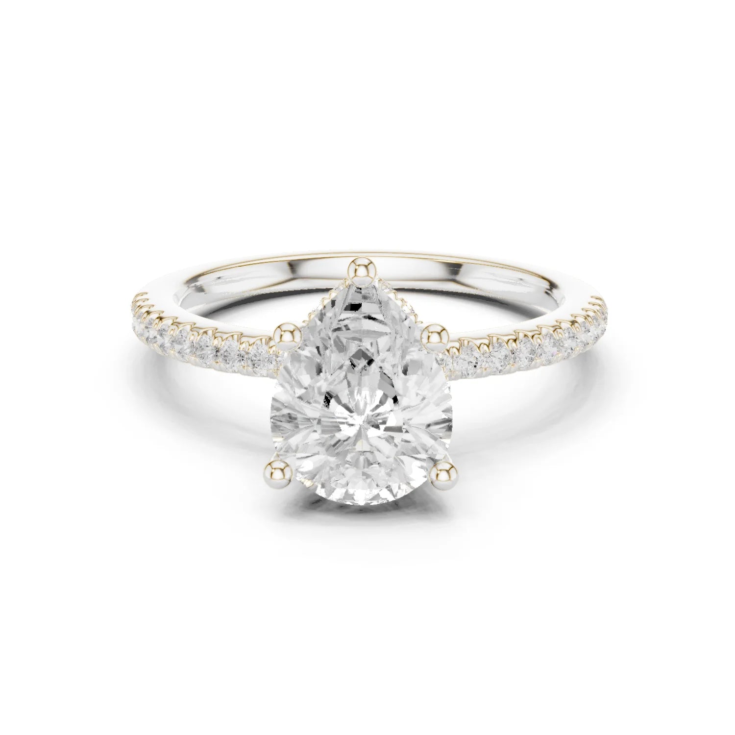 Hidden Halo Pear Cut Diamond Engagement Ring With Pave Band