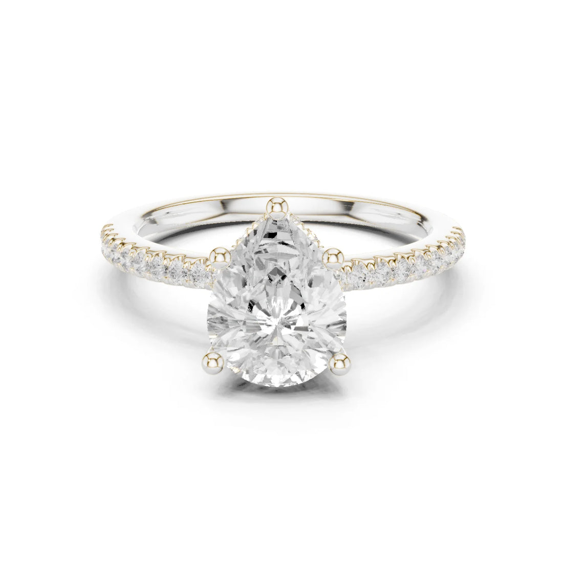 Hidden Halo Pear Cut Diamond Engagement Ring With Pave Band