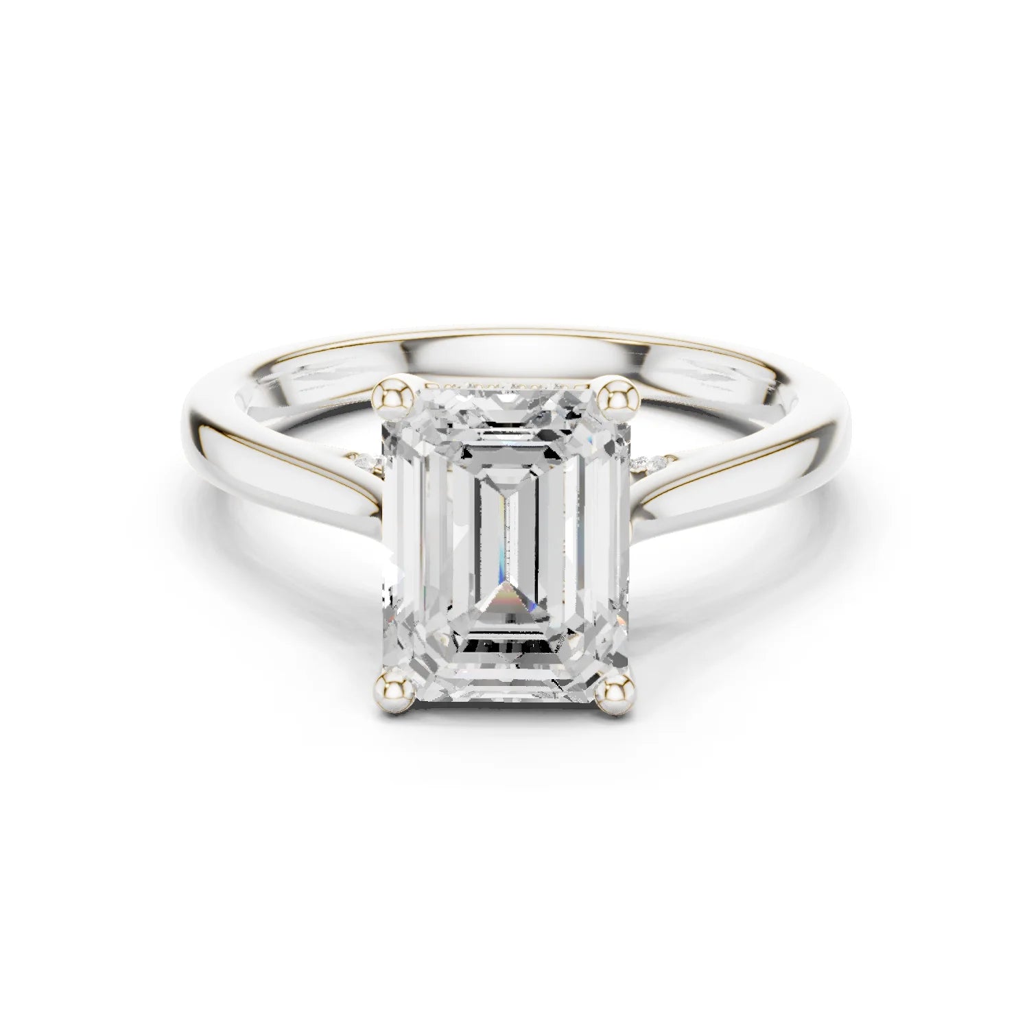 Emerald Cut Diamond Hidden Halo Engagement Ring With Cathedral Pave