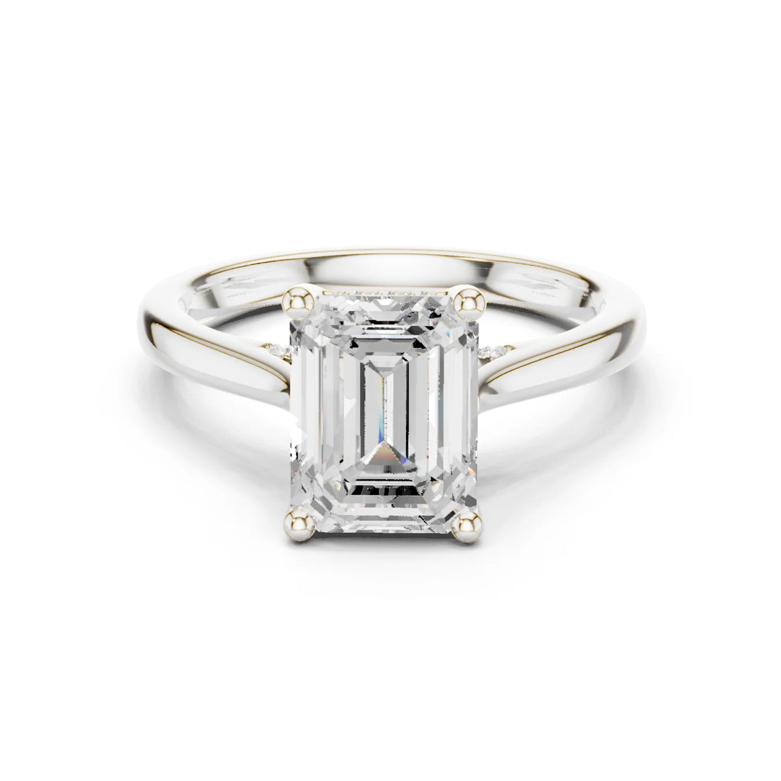 Emerald Cut Diamond Hidden Halo Engagement Ring With Cathedral Pave