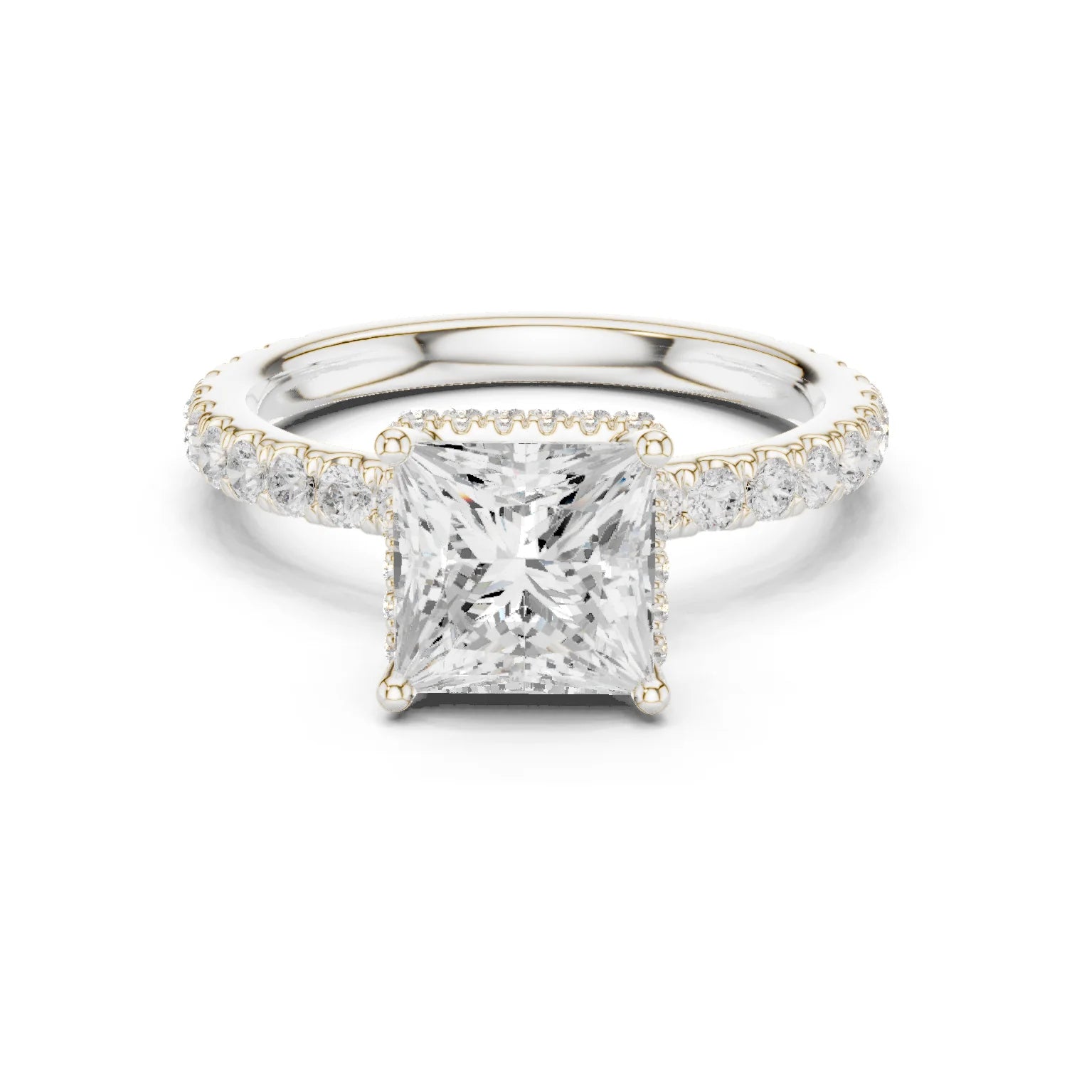 Princess Cut Diamond Double Halo Pave Engagement Ring