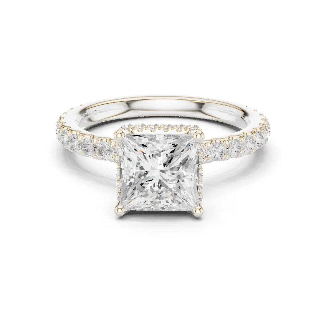 Princess Cut Diamond Double Halo Pave Engagement Ring