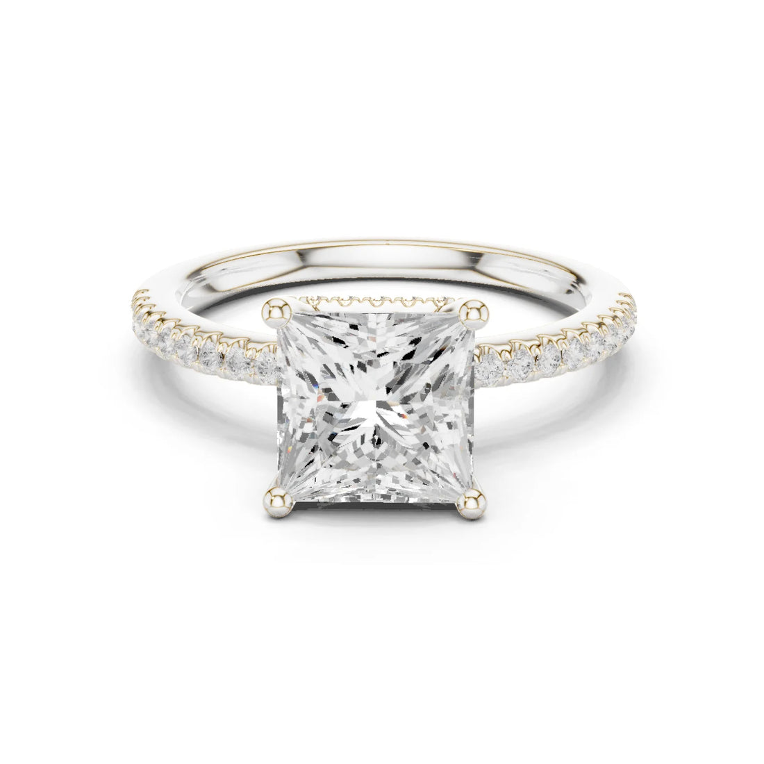 Hidden Halo Princess Cut Diamond Engagement Ring With Pave Band
