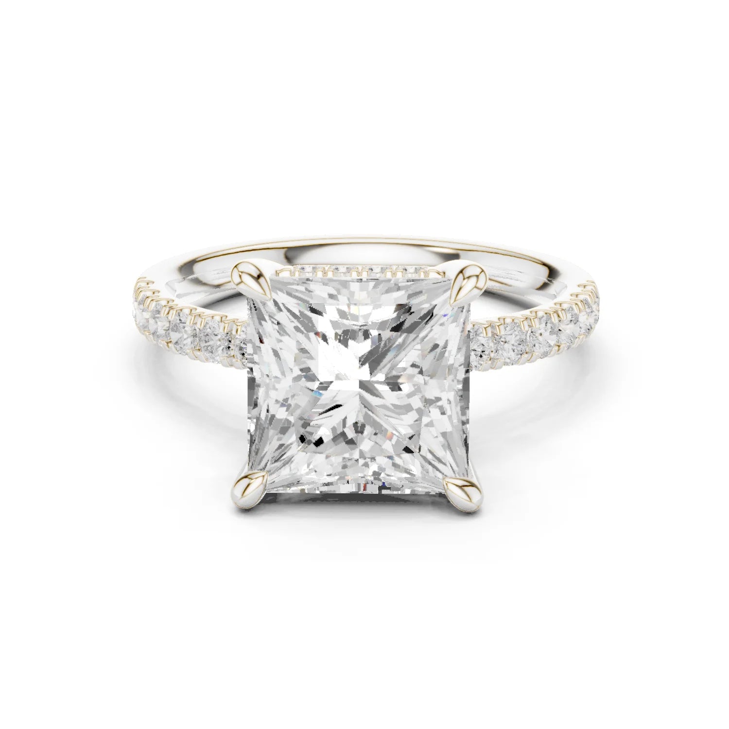 Princess Diamond Hidden Halo Engagement Ring with Pave Band