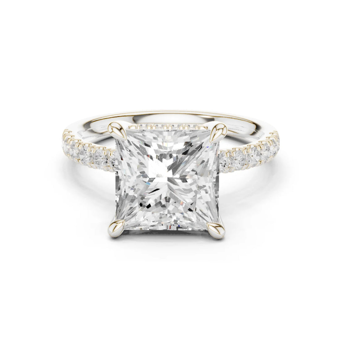 Princess Diamond Hidden Halo Engagement Ring with Pave Band