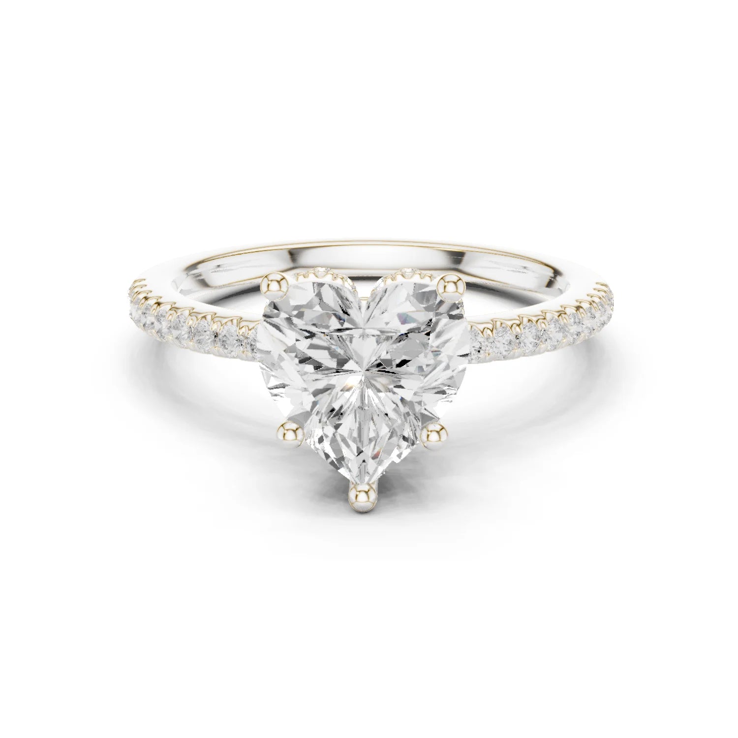 Hidden Halo Heart Cut Diamond Engagement Ring With Pave Band