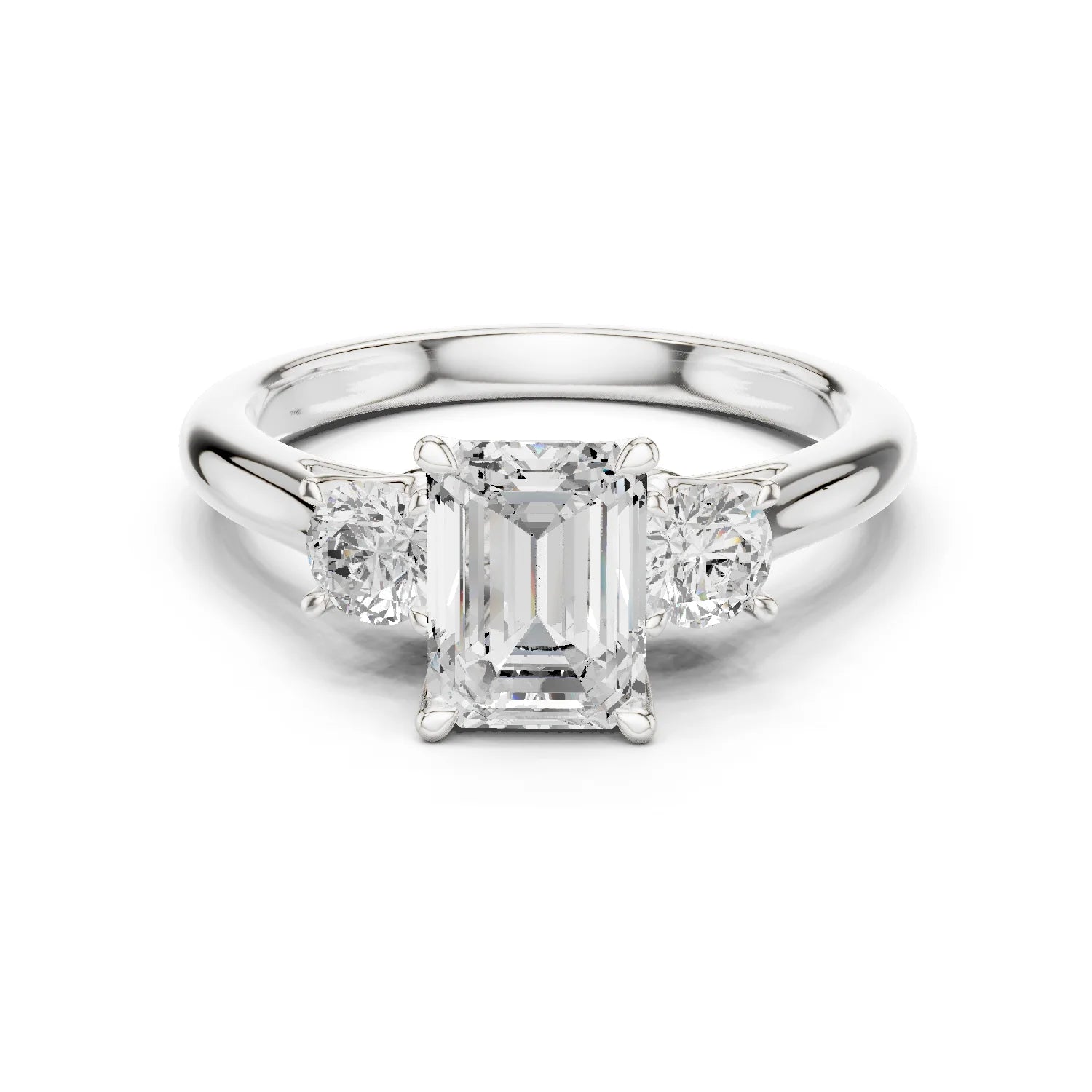 Emerald Diamond Three-Stone Engagement Ring