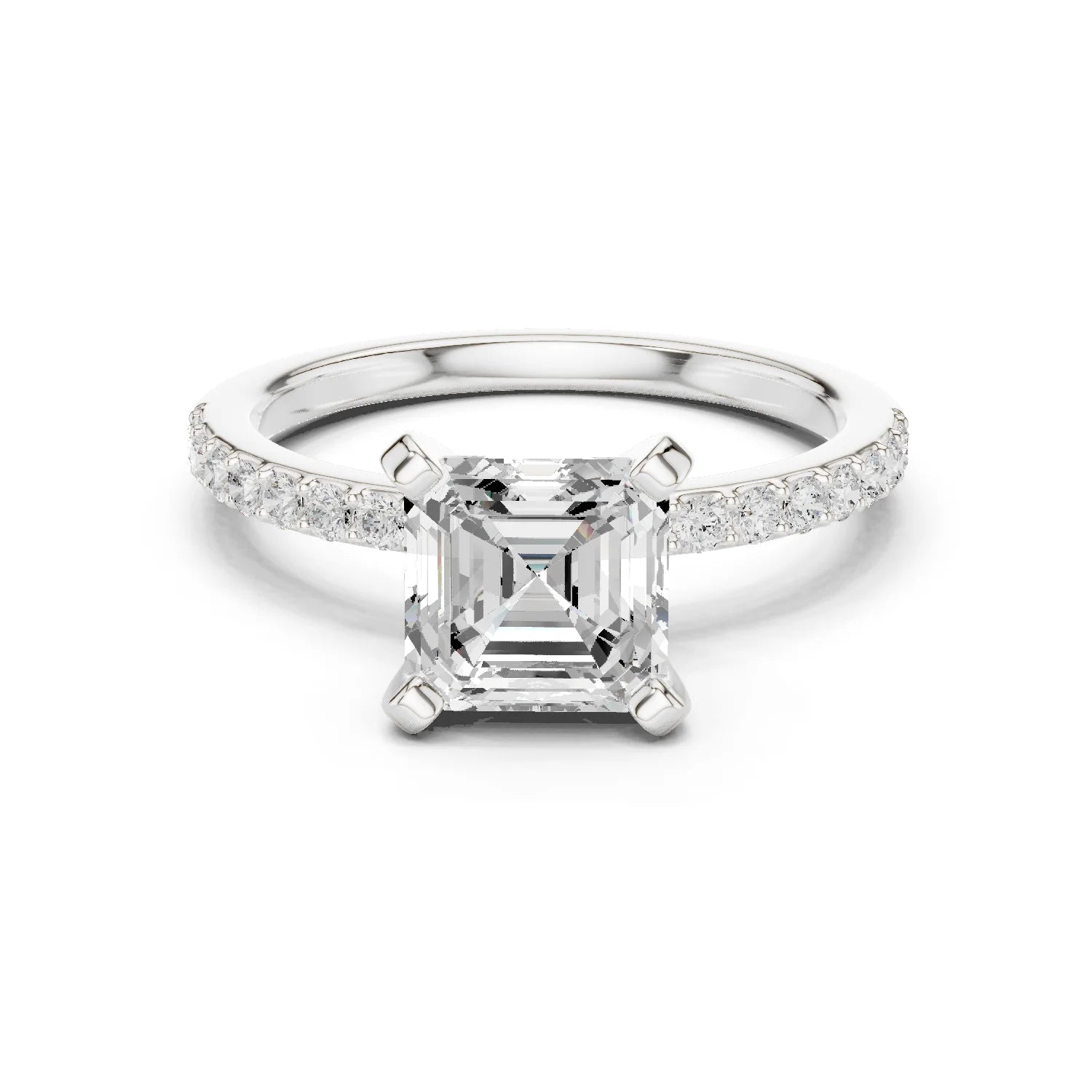 Asscher Cut Diamond Pave Band Solitaire Engagement Ring