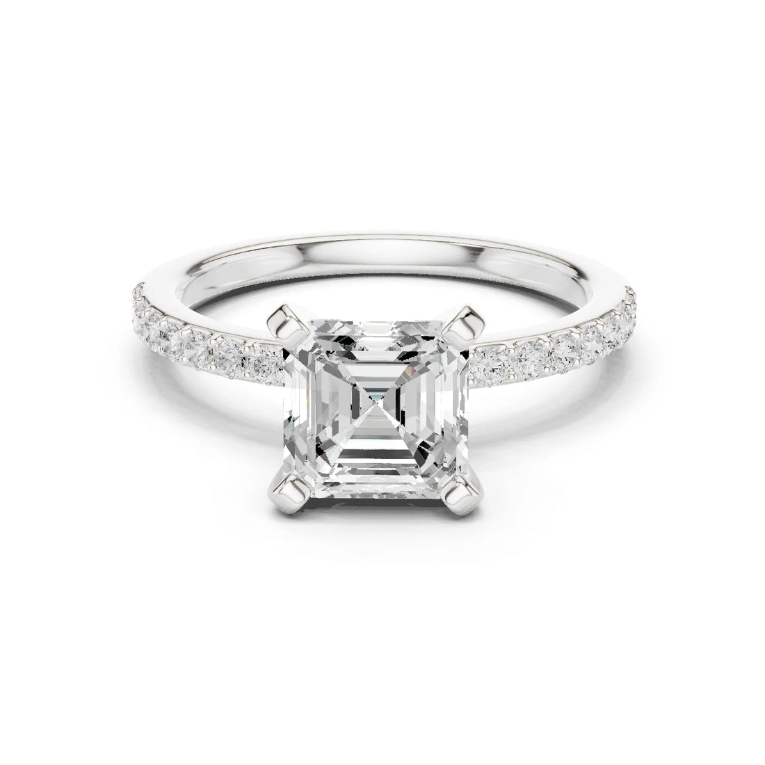 Asscher Cut Diamond Pave Band Solitaire Engagement Ring