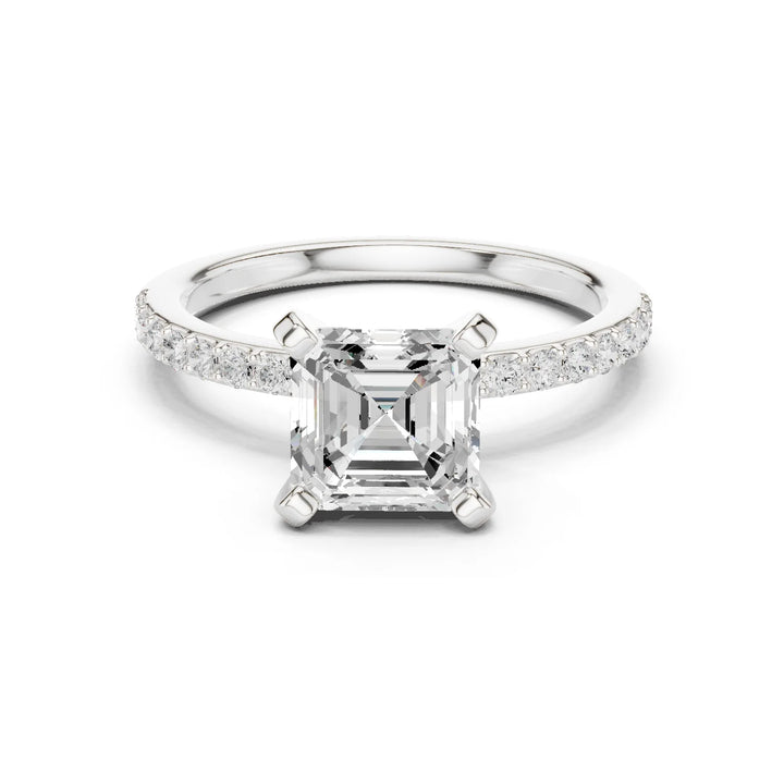 Asscher Cut Diamond Pave Band Solitaire Engagement Ring