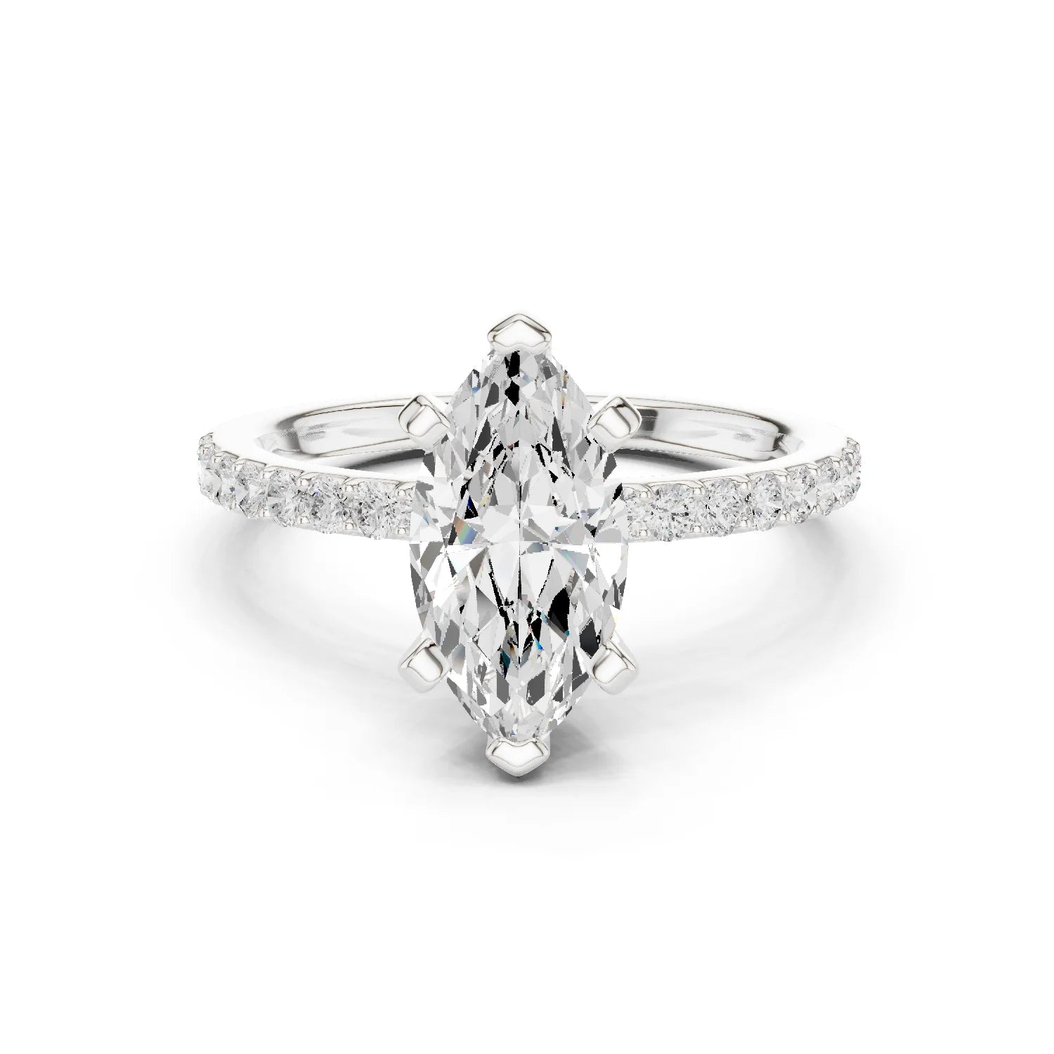 Marquise Cut Diamond Pave Band Solitaire Engagement Ring