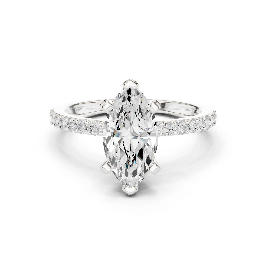 Marquise Cut Diamond Pave Band Solitaire Engagement Ring