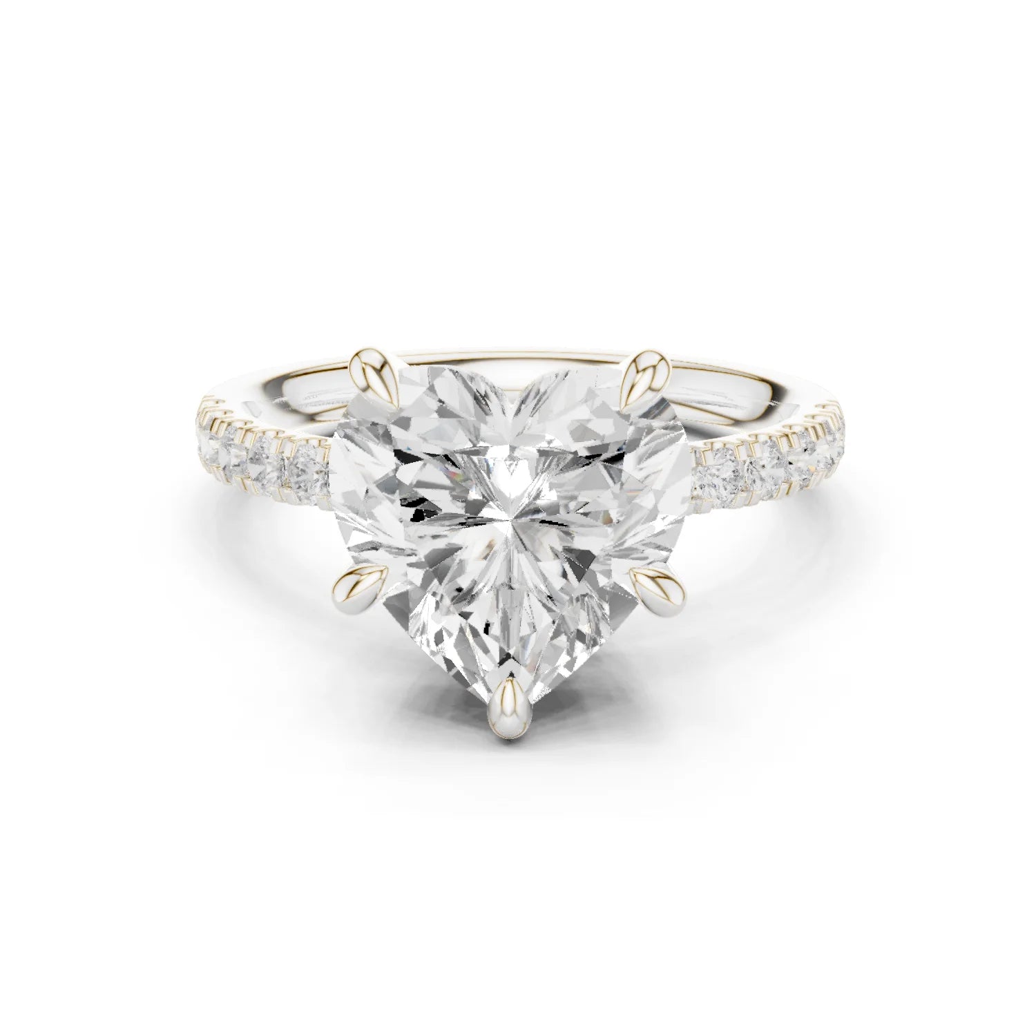 Heart Diamond Hidden Halo Engagement Ring with Pave Band