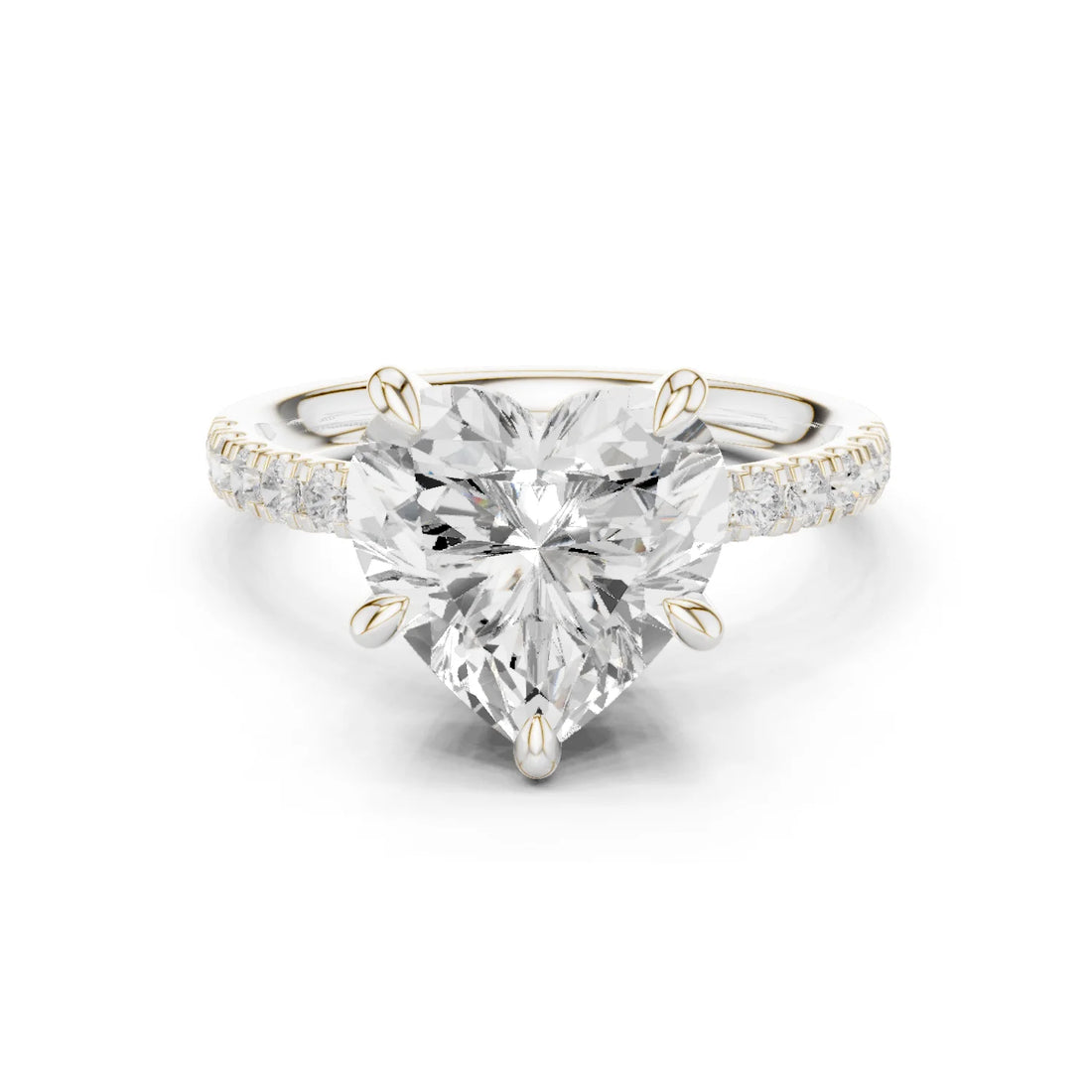 Heart Diamond Hidden Halo Engagement Ring with Pave Band