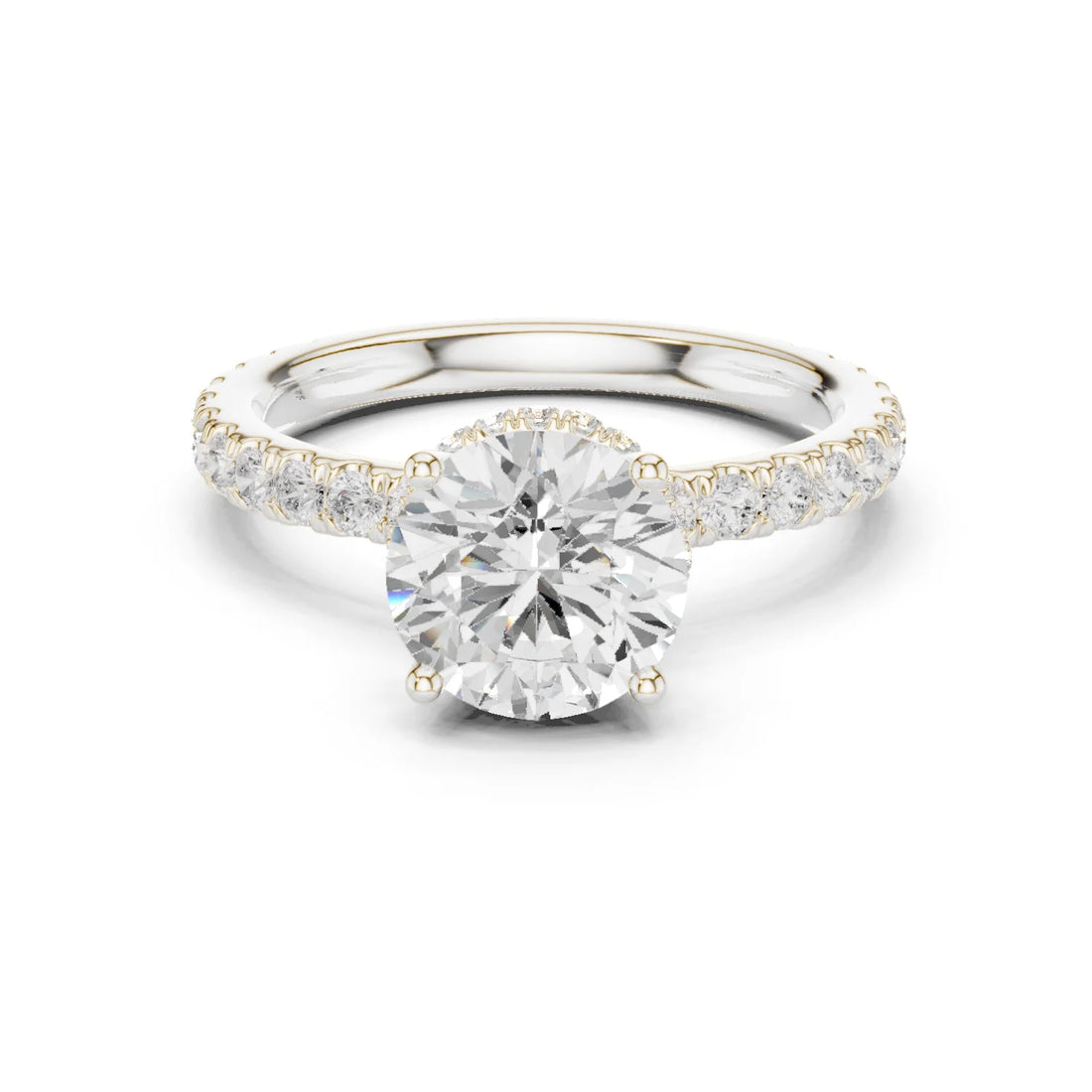 Round Cut Diamond Double Halo Pave Engagement Ring