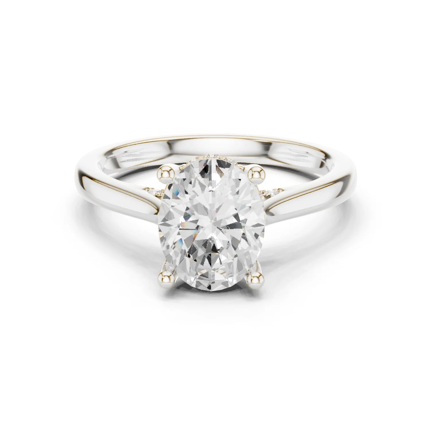 Oval Cut Diamond Hidden Halo Engagement Ring With Cathedral Pave