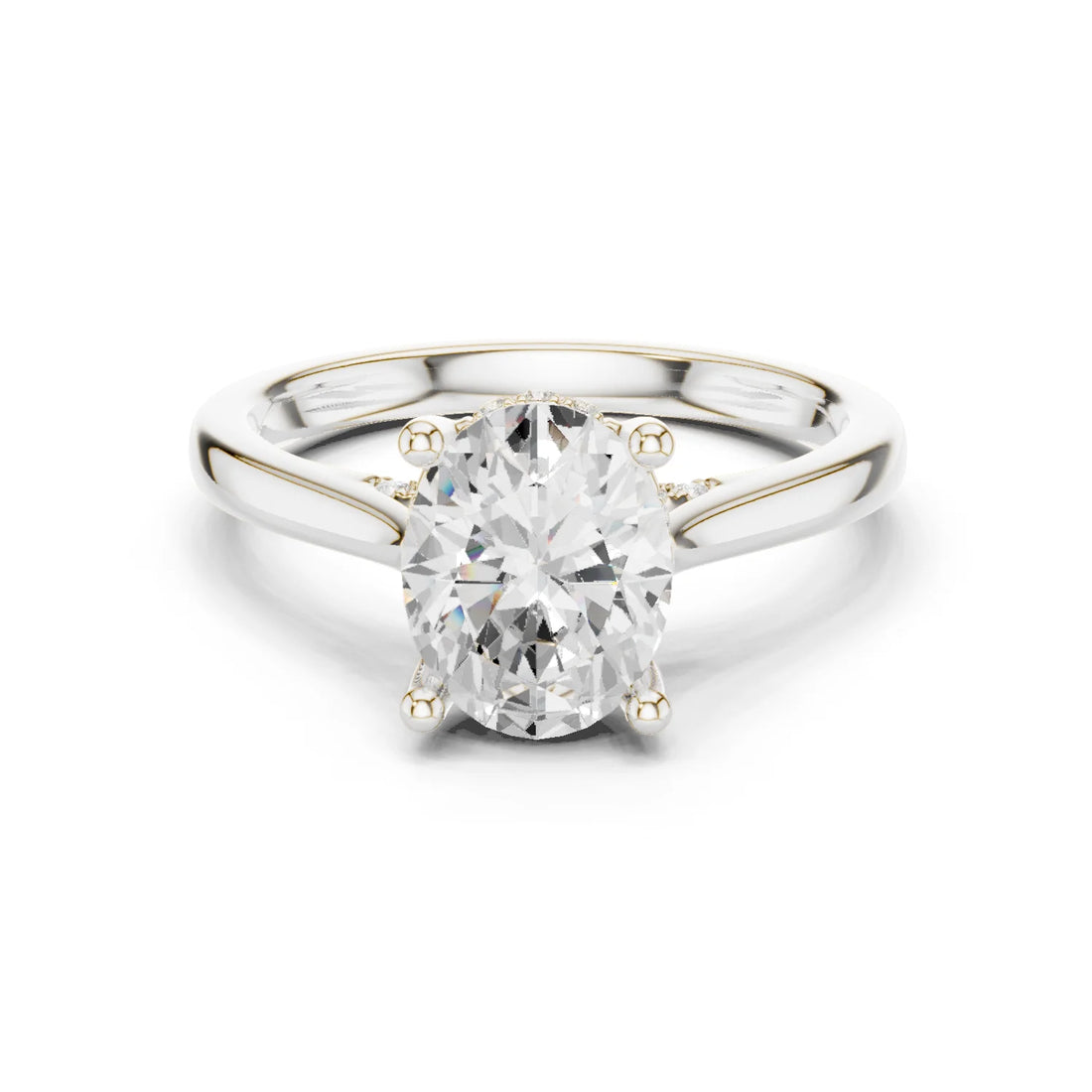 Oval Cut Diamond Hidden Halo Engagement Ring With Cathedral Pave