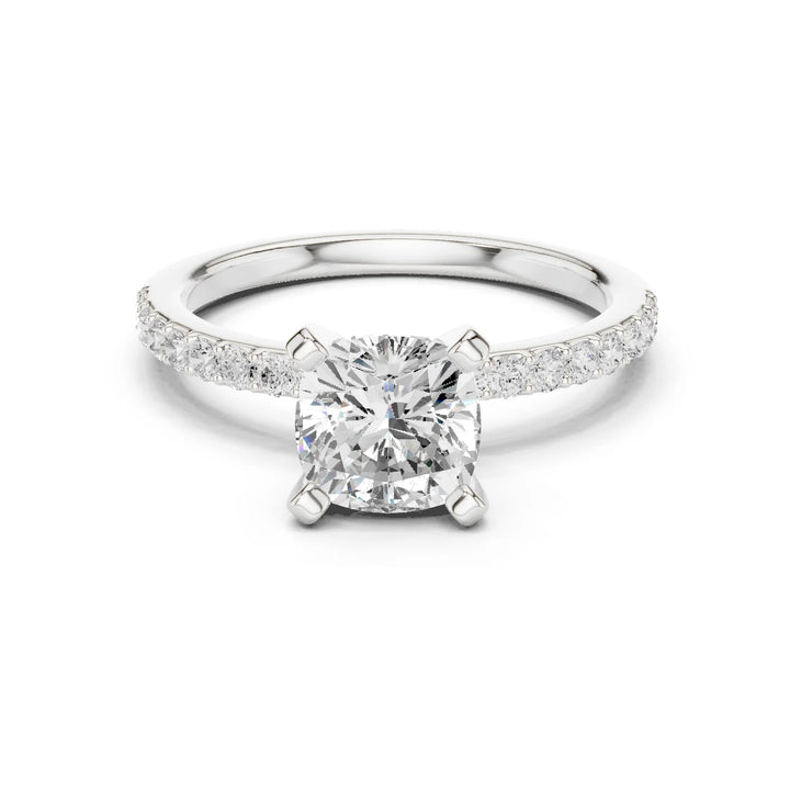 Cushion Cut Diamond Pave Band Solitaire Engagement Ring