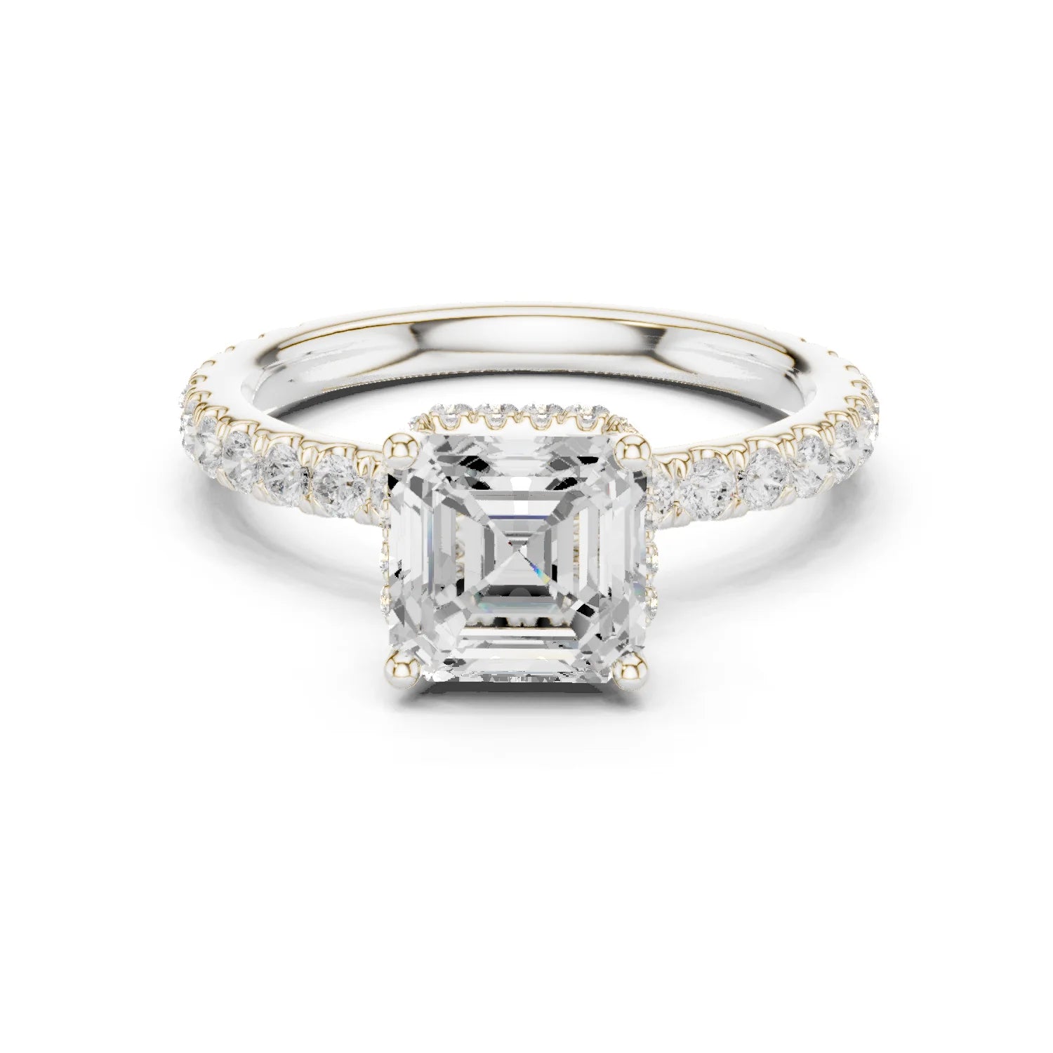 Asscher Cut Diamond Double Halo Pave Engagement Ring