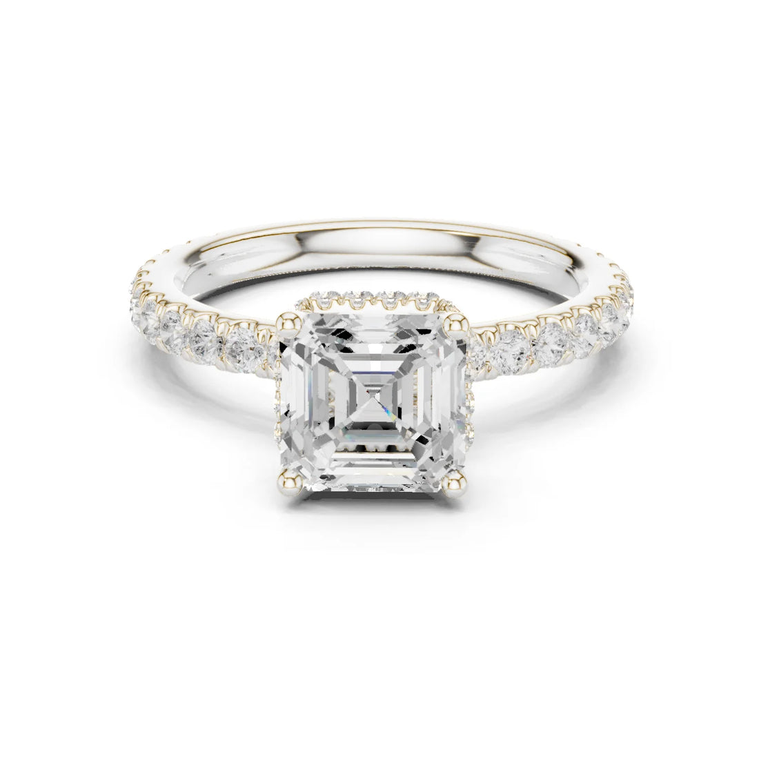 Asscher Cut Diamond Double Halo Pave Engagement Ring