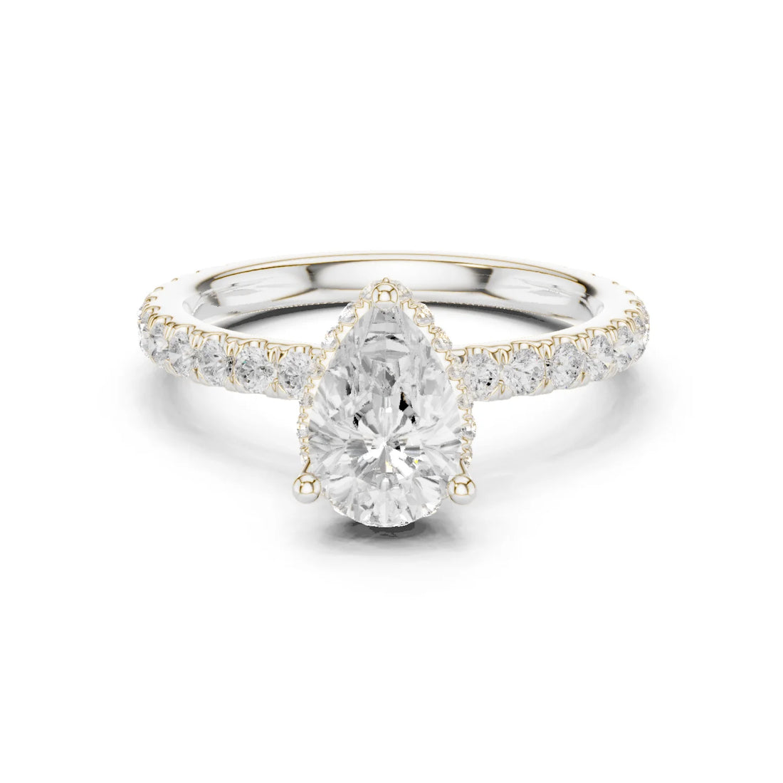 Pear Cut Diamond Double Halo Pave Engagement Ring