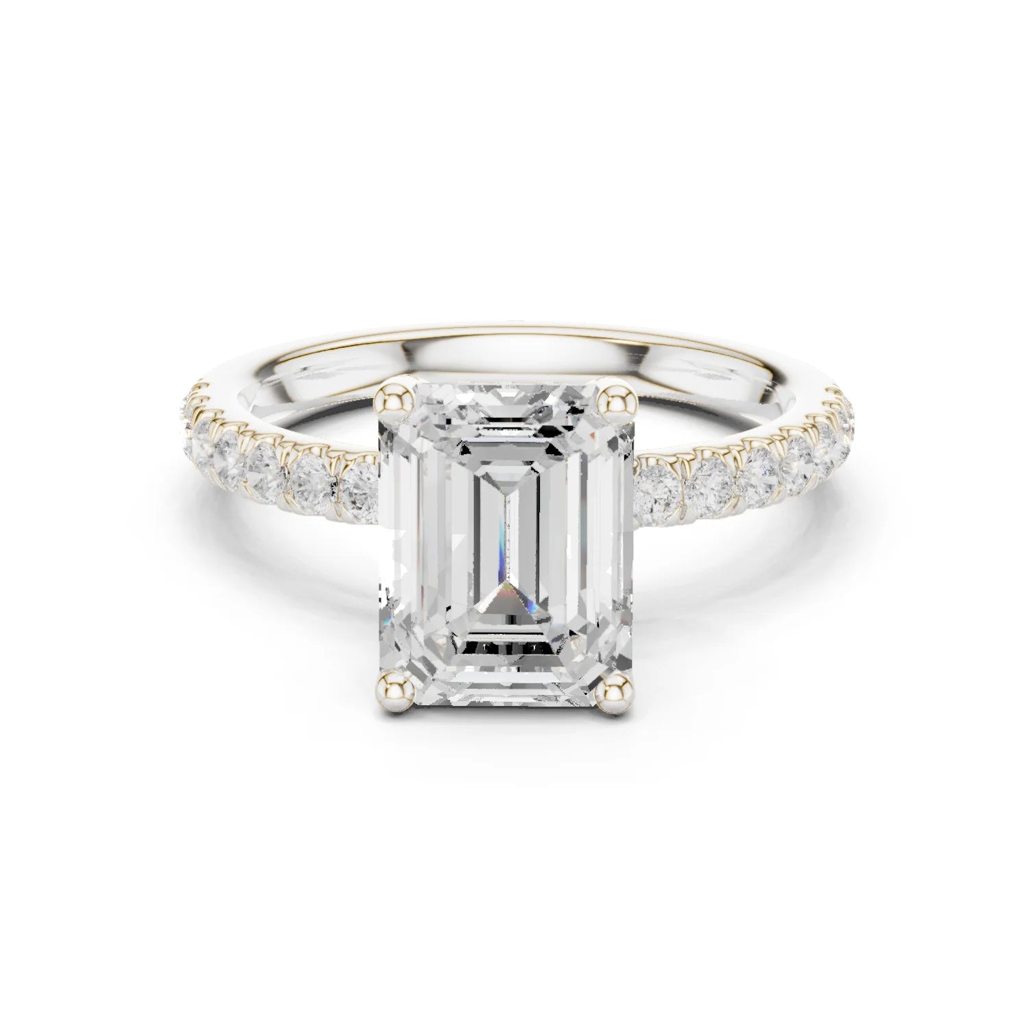 Emerald Diamond Engagement Ring With Pave Band