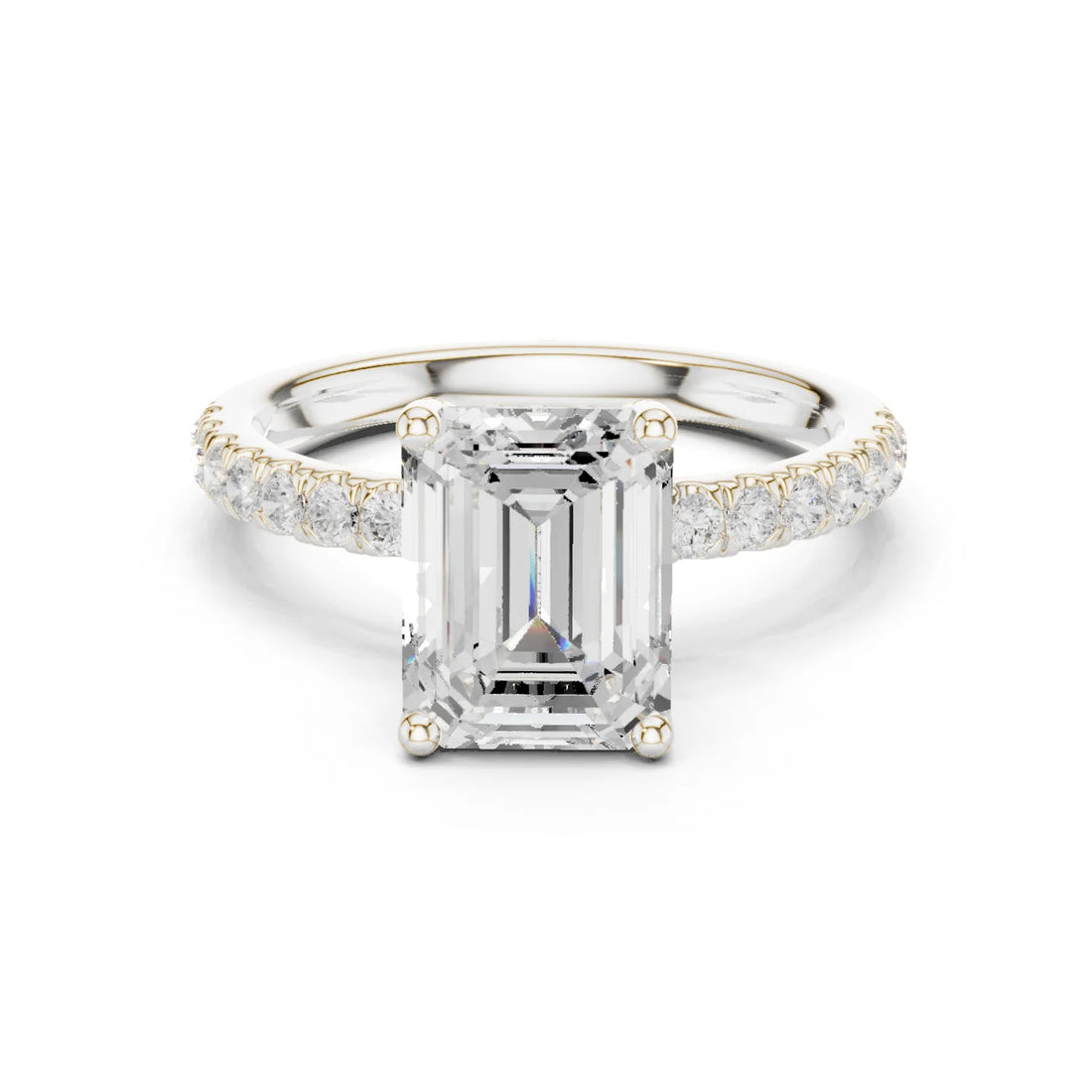 Emerald Diamond Engagement Ring With Pave Band