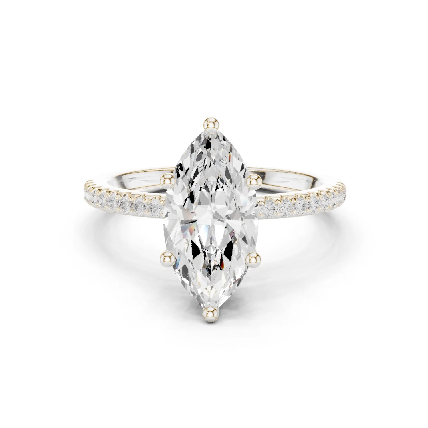 Hidden Halo Marquise Cut Diamond Engagement Ring With Pave Band