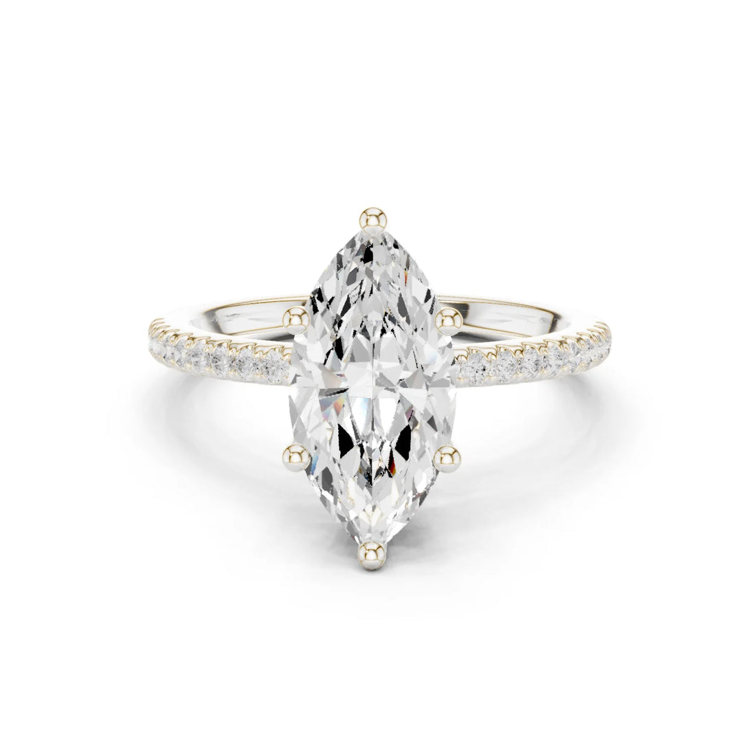 Hidden Halo Marquise Cut Diamond Engagement Ring With Pave Band
