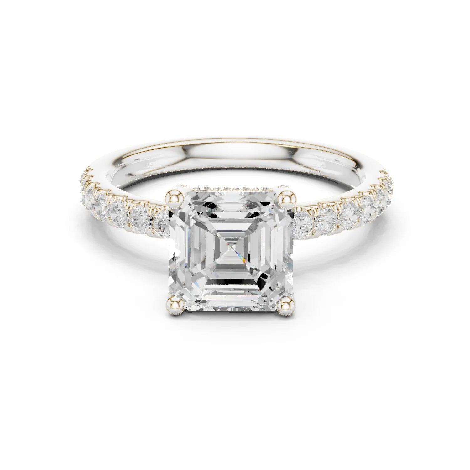 Asscher Diamond Engagement Ring With Pave Band
