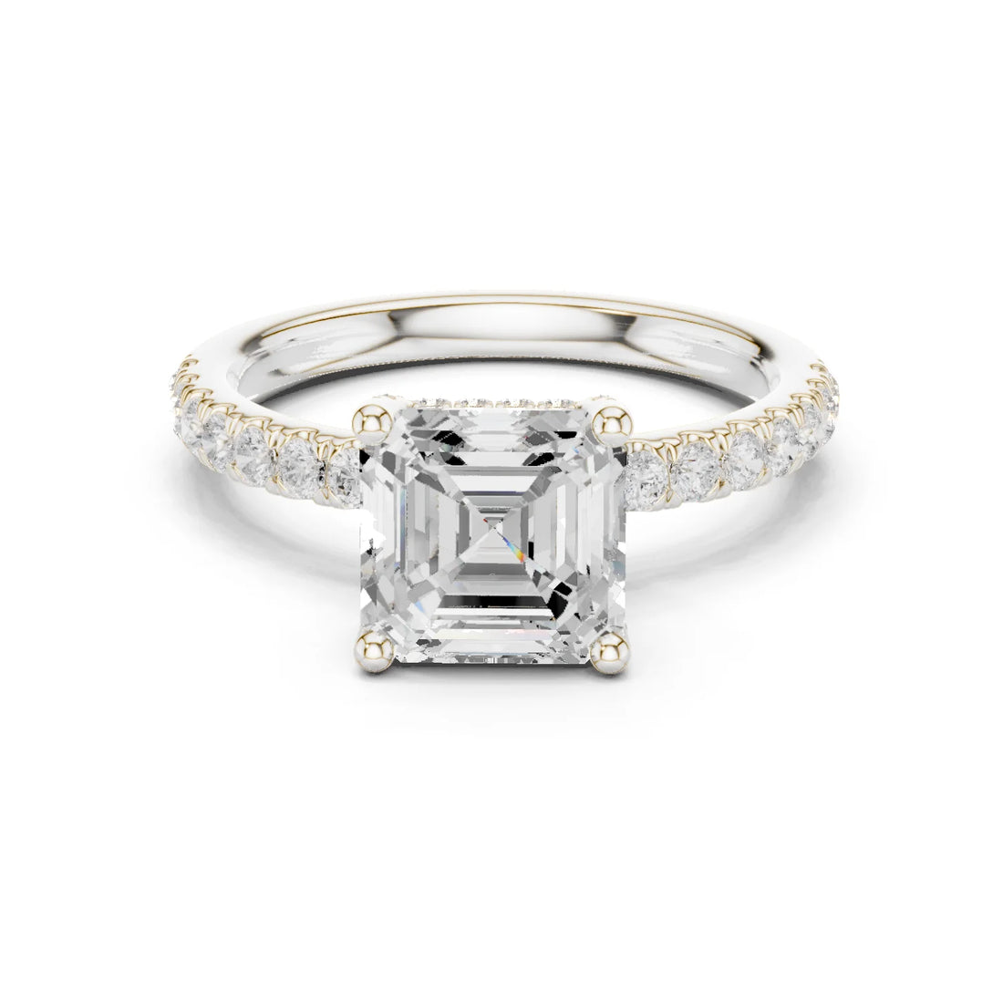 Asscher Diamond Engagement Ring With Pave Band