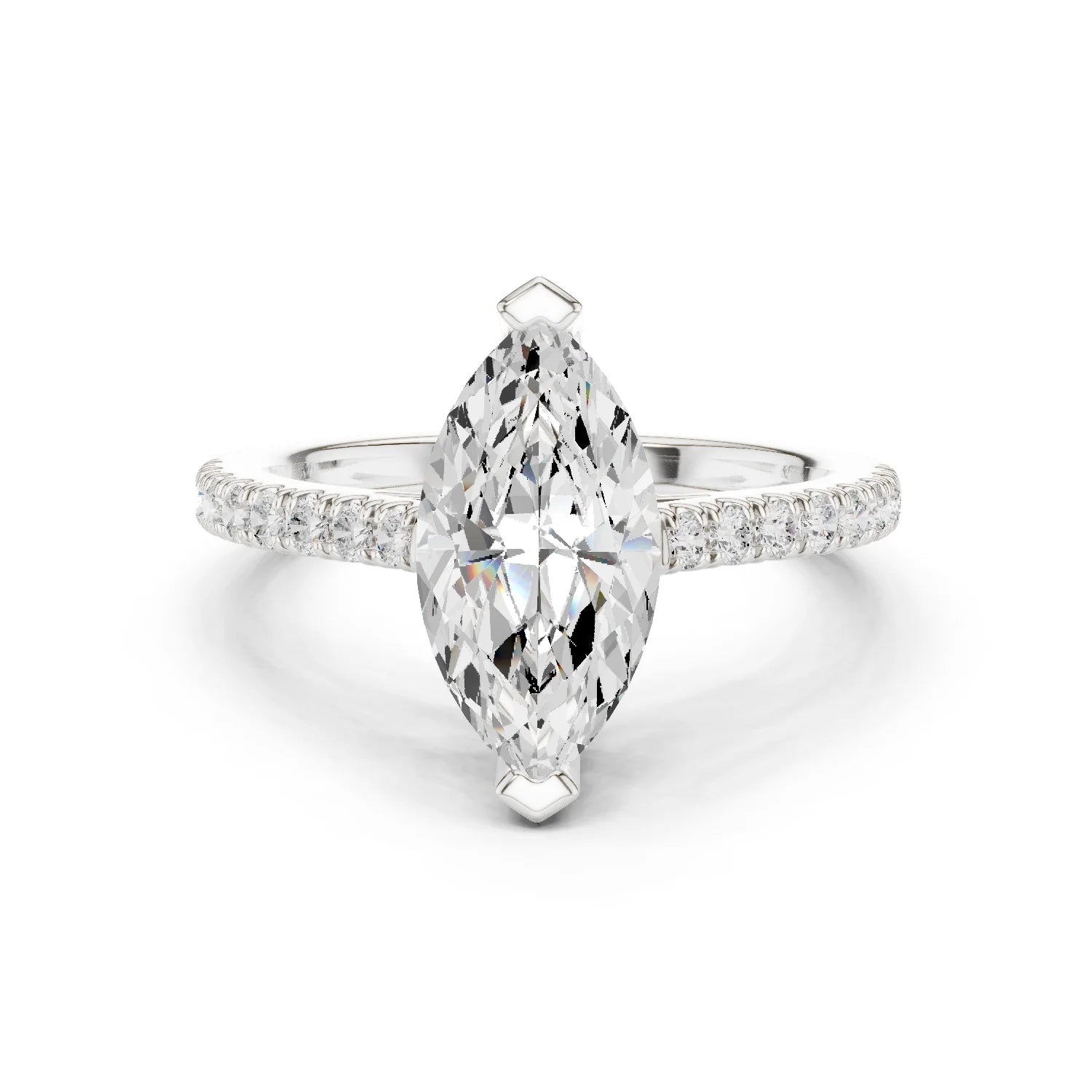 Marquise Cut Diamond Pave Band Engagement Ring