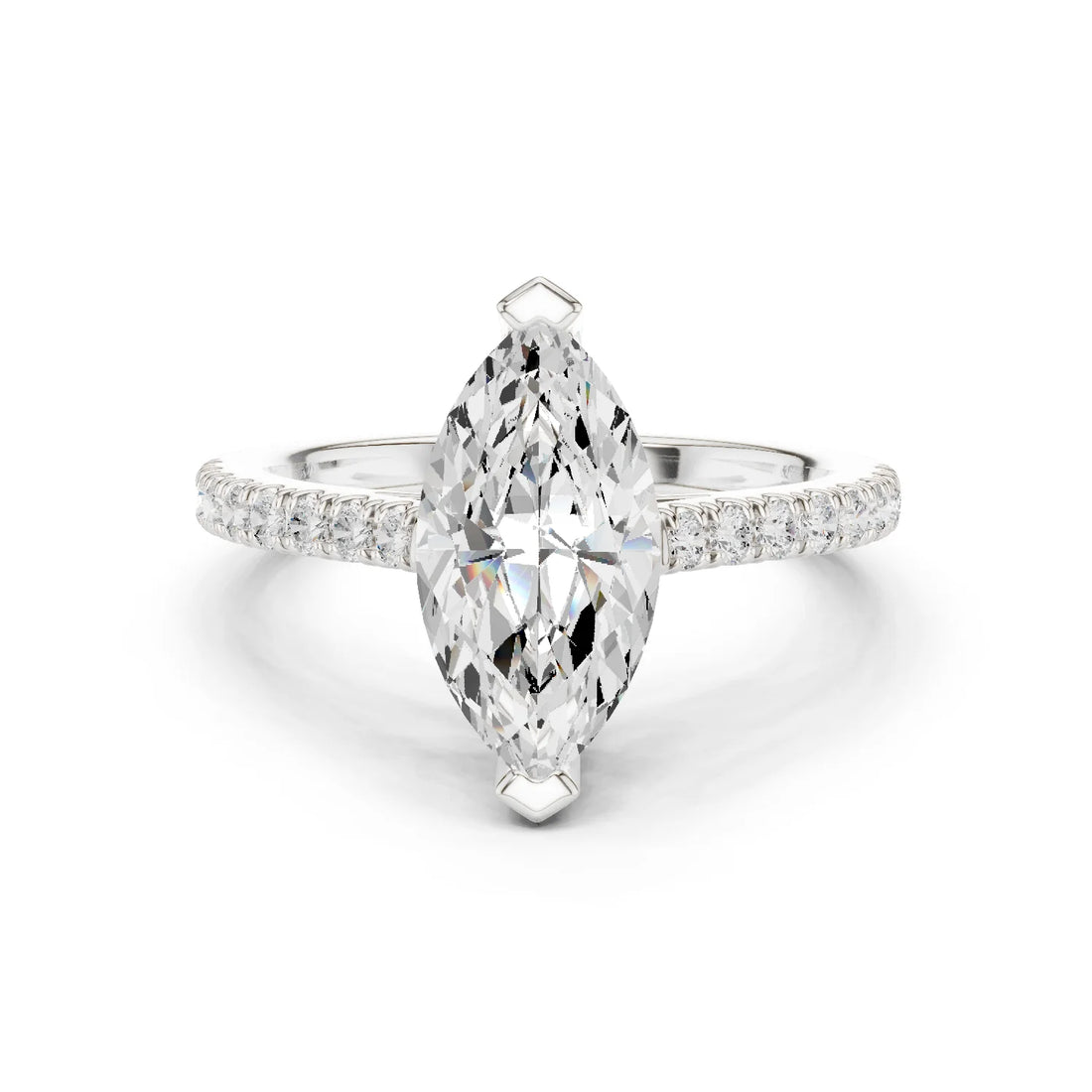 Marquise Cut Diamond Pave Band Engagement Ring
