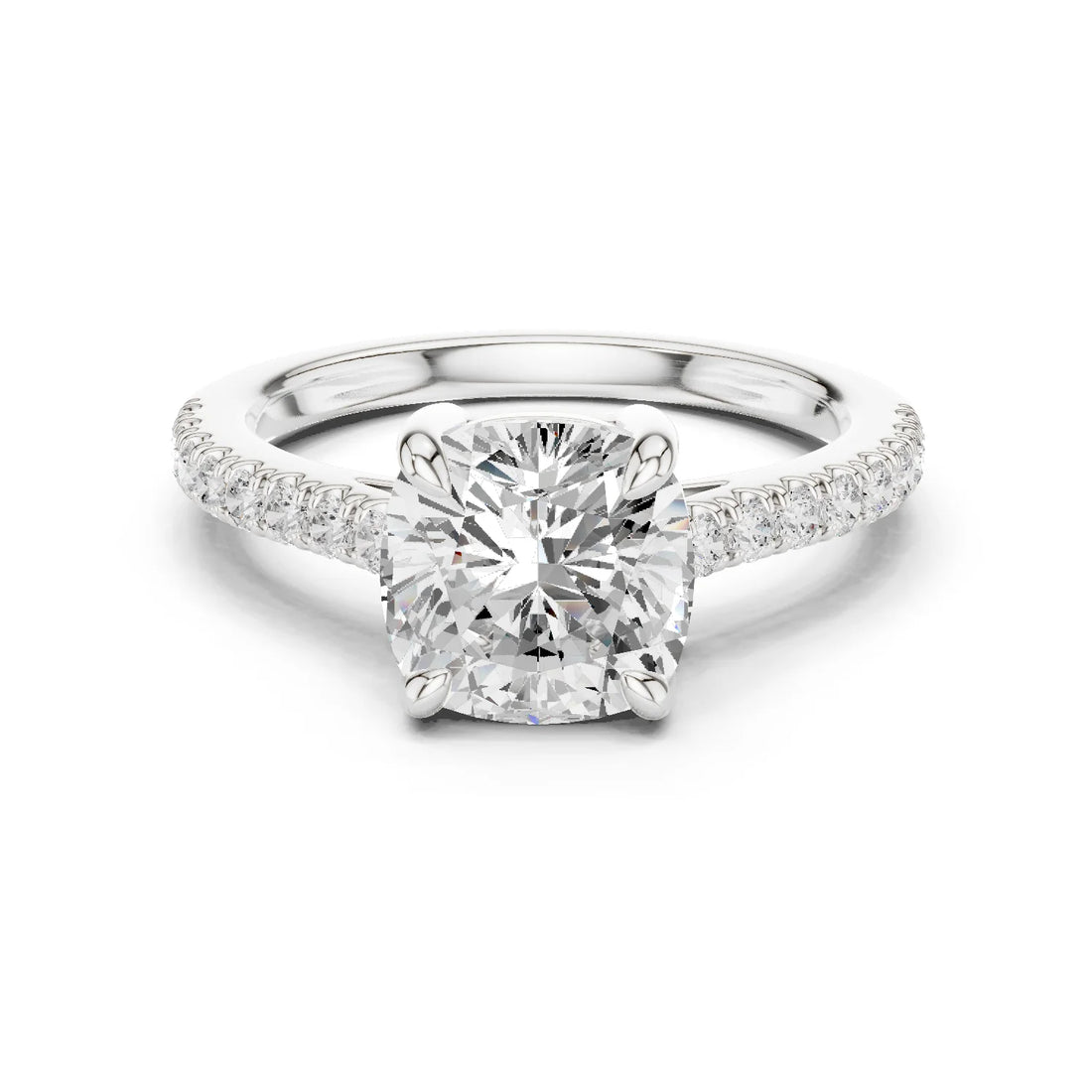 Cushion Cut Diamond Pave Band Engagement Ring