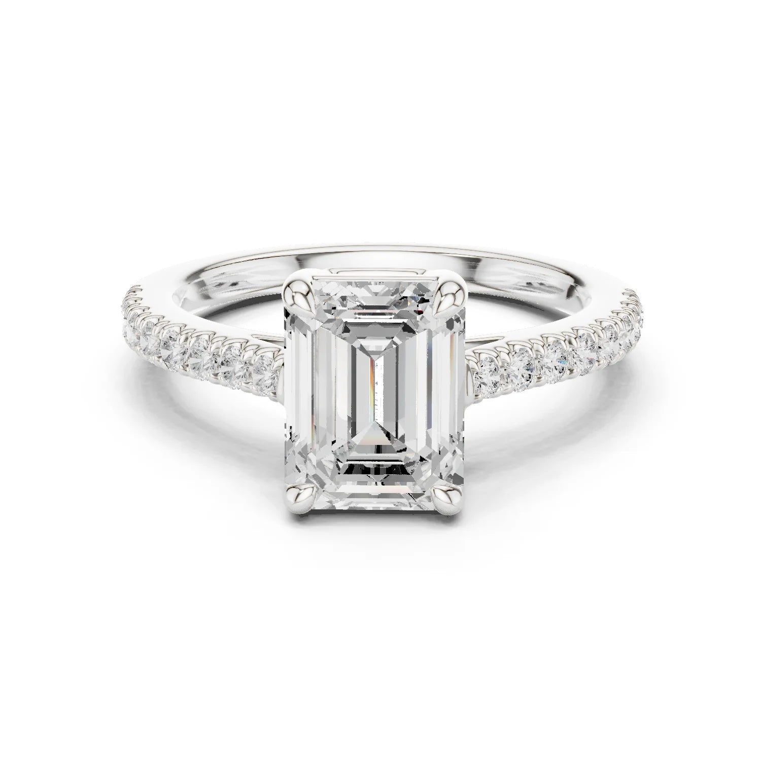 Emerald Cut Diamond Pave Band Engagement Ring